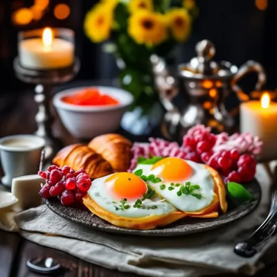 Романтический завтрак с жареным яйцом, крупным планом :: Стоковая  фотография :: Pixel-Shot Studio