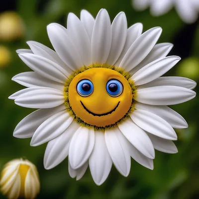 Цветок ромашка улыбается, с красивыми…» — создано в Шедевруме