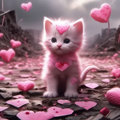 Милые розовые котёнок весь в …» — создано в Шедевруме