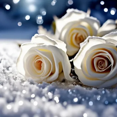 Белые розы на снегу, высокое …» — создано в Шедевруме