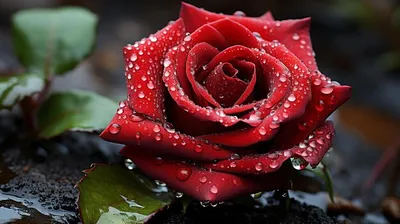 Фото красная роза с каплями воды, созданное ai | Премиум Фото
