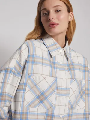 Белая оверсайз рубашка в клетку с принтом на спине, артикул  L16-30-017-1751/3 | Купить в интернет-магазине Yana в Москве
