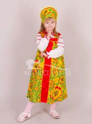 Купить русский народный костюм для девочки удлиненный Хохлома Узорная —  карнавальные костюмы