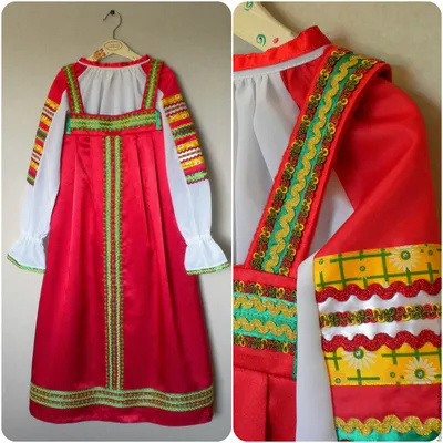 Русский народный костюм. В состав костюма входит: сарафан, блузка, передник  и кокошник. Цвет зеленый.