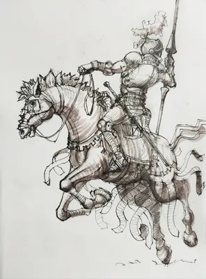 Иллюстрация конного рыцаря в полных доспехах с копьем, иллюстрация, лошадь,  сделанный фон картинки и Фото для бесплатной загрузки