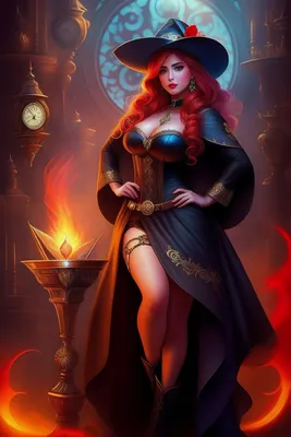 Очень красивая рыжая ведьма, с …» — создано в Шедевруме
