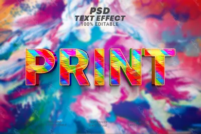 Печать картины многоцветный 3d эффект текста | PSD файл Photoshop PREMIUM |  TextStudio