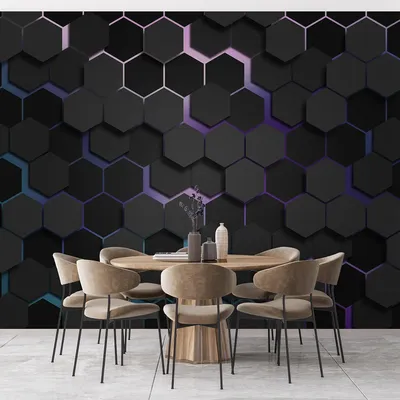 Фотообои Черные шестиугольники с 3d-эффектом в черном и фиолетовом цветах  Nru79935v2 купить на заказ в интернет-магазине