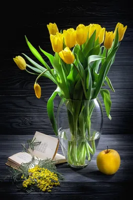 Желтые тюльпаны в коробке, 35 шт. | Flowers Valley