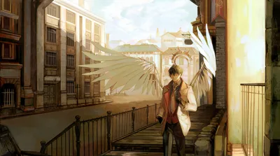 Девушка аниме с крыльями ангела - обои для рабочего стола, картинки, фото