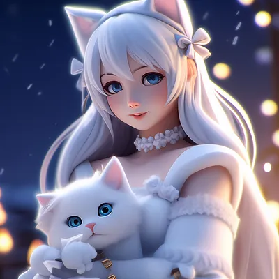 Аниме 2 белые пушистые кошки с …» — создано в Шедевруме