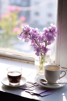 Чашка кофе и цветы - 88 фото