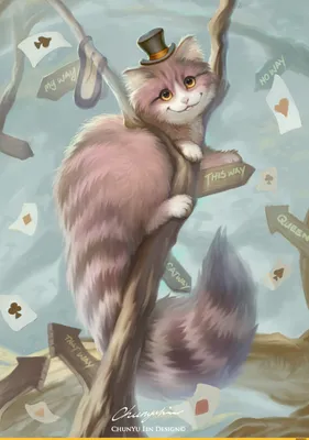Чеширский Кот на дереве - почтовая открытка
