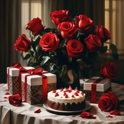 Гирлянда С Днем Рождения!(Красные Розы), Золото, 180см.