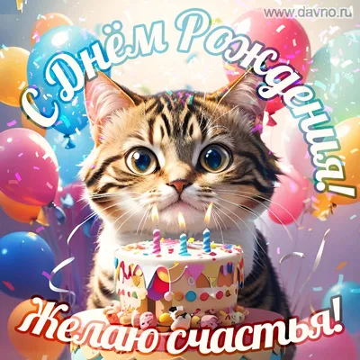 Открытка с Днём Рождения с котиком и коротким поздравлением • Аудио от  Путина, голосовые, музыкальные