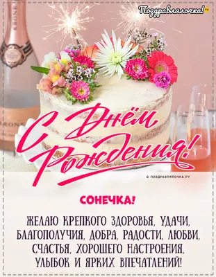 Картинка с днем рождения Сонечка для девочки - поздравляйте бесплатно на  otkritochka.net