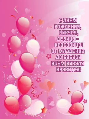 Прикольная открытка Викуля с днем рождения девушке (скачать бесплатно)