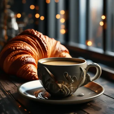 С добрым утром чашка кофе круасан …» — создано в Шедевруме