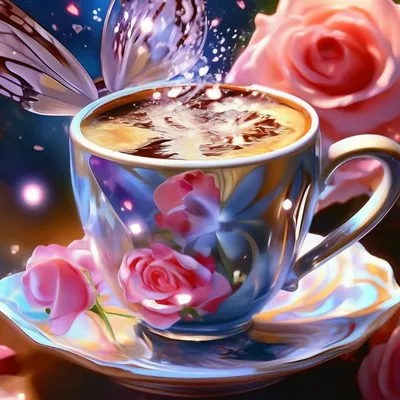 Картинка доброе утро с чашкой кофе и ромашками - скачать