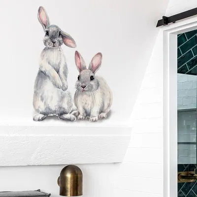 Купить Наклейки на стену с милыми кроликами, детская комната, украшение для  дома, съемные обои, гостиная, спальня, фреска, наклейки с кроликом | Joom