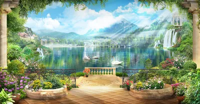Хрустальный лебедь на фоне озера с…» — создано в Шедевруме