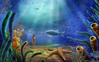 гигантский океанический морской луч плавает над морским дном с кораллами  тропических рыб и водорослей. Иллюстрация вектора - иллюстрации  насчитывающей морск, океан: 222311694
