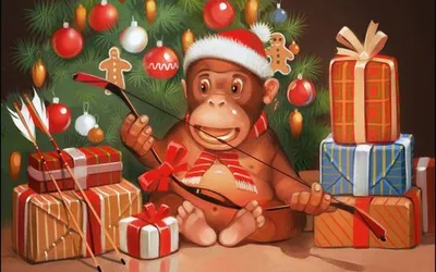 Скоро новый год!! обезьяна одетая в…» — создано в Шедевруме