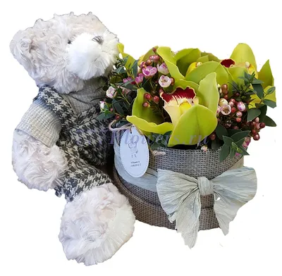 Заказать букет цветов с мишкой FL-543 купить - хорошая цена на букет цветов  с мишкой с доставкой - FLORAN.com.ua