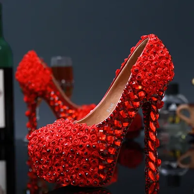 Популярный с красивыми туфлями на высоких каблуках бело-красный цветок  парадные туфли для свадьбы с украшением в виде кристаллов вечерний для  выпускного женские модельные туфли с круглым носком | AliExpress