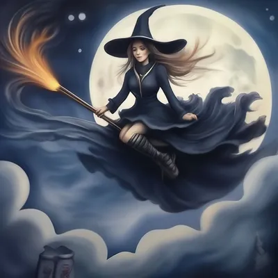 Красивая ведьма на метле сюрреализм…» — создано в Шедевруме