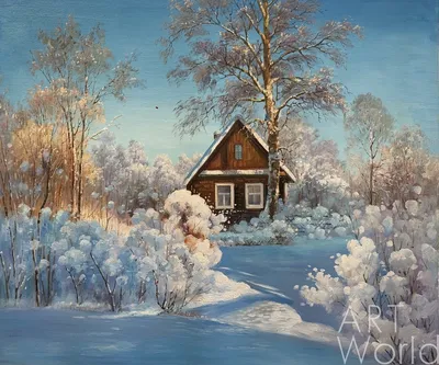 Картина Картина маслом \"Домик в деревне зимой\" 50x60 AR200406 купить в  Москве