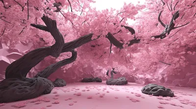 Сад цветущей сакуры - фотообои на заказ по цене интернет магазин arte.ru.  Заказать обои Сад цветущей сакуры (23617)