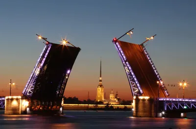 Обои Санкт-Петербург, Церковь, мост, река, дома, ночь 3840x2160 UHD 4K  Изображение