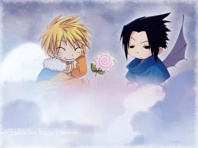 Обои на рабочий стол Демон Sasuke Uchiha и ангел Наруто Узумаки / Naruto  Uzumaki сидят в облаках, из аниме Наруто / Naruto, обои для рабочего стола,  скачать обои, обои бесплатно