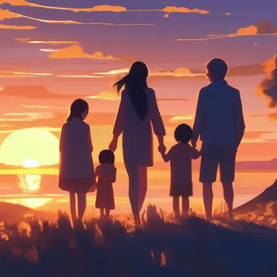 Семья с 3 детьми в доме на заходе солнца Иллюстрация вектора - иллюстрации  насчитывающей конструкция, день: 102775456