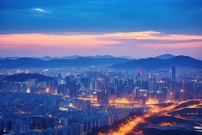 Сеул на ноче, Южной Корее стоковое фото. изображение насчитывающей офис -  55099886