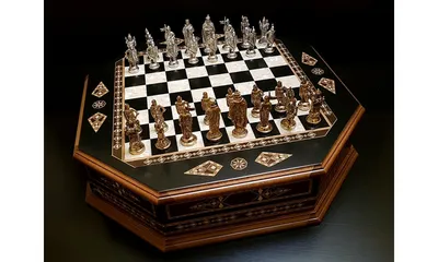 Шахматный стол из дерева с резными фигурами, хохлома - [арт.033-61], цена:  264400 рублей. Эксклюзивные шахматы со столомшахматы в интернет-магазине  подарков LuxPodarki.