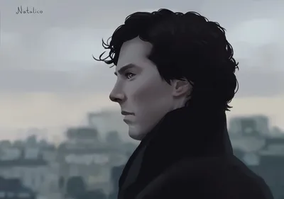 Обои на рабочий стол Бенедикт Камбербэтч / Benedict Cumberbatch в роли  Шерлока Холмса / Sherlock Holmes из телесериала Шерлок / Sherlock, by  natalico, обои для рабочего стола, скачать обои, обои бесплатно