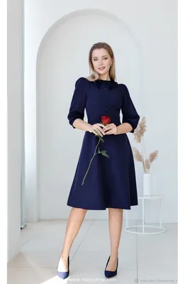 Купить Вечернее платье с кружевным лифом и летящей юбкой миди (темно-синее)  в Санкт-Петербурге в салоне платьев по выгодной цене