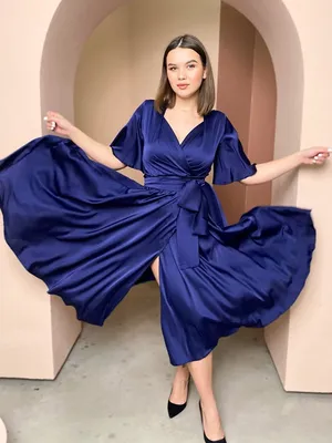 Синее вечернее платье в пол с рукавами купить в Москве