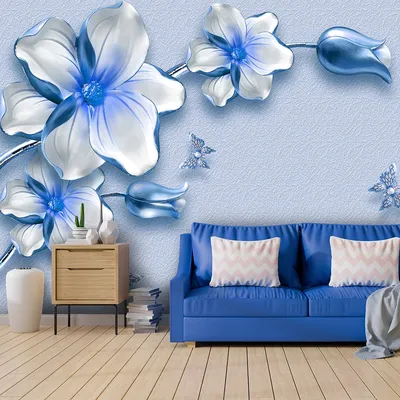 синие цветы настенные обои - TenStickers