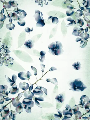 Фото обои в спальню 184x254 см Синие цветы на белых стеблях (1234P4A)+клей  купить по цене 850,00 грн