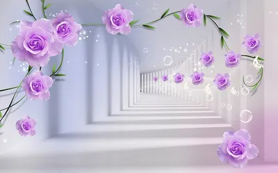 Фотообои Сиреневые 3д розы купить на стену • Эко Обои