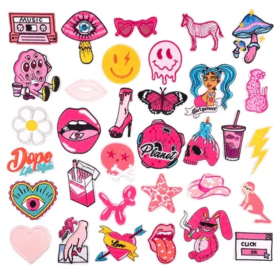 Pink Graffiti Style Patches Embroidery Stickers For Kids' Clothes Backpack  Iron On Cute Anime Patches DIY Sewing Clothes Badge - AliExpress