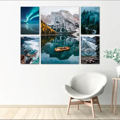 Интерьерная модульная картина \"Скандинавия\" на натуральном хлопковом  холсте,в наборе 5 вертикальных картин, общий размер 120х90 | AliExpress