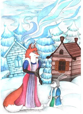 Иллюстрация лиса и заяц в стиле детский | Illustrators.ru