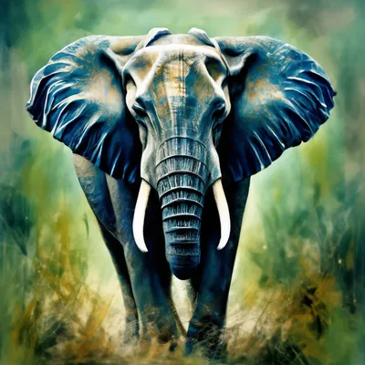 Рисунок синий слон на зелёном …» — создано в Шедевруме