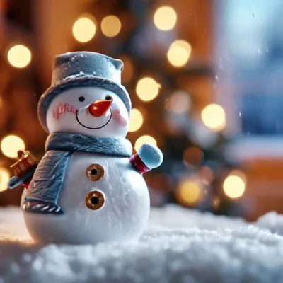 Снеговик на фоне уютного дома и ё…» — создано в Шедевруме