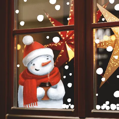 Наклейки на окна \"Новогодние\" снеговик снежинки 24x20 см по цене 205 ₽/шт.  купить в Твери в интернет-магазине Леруа Мерлен