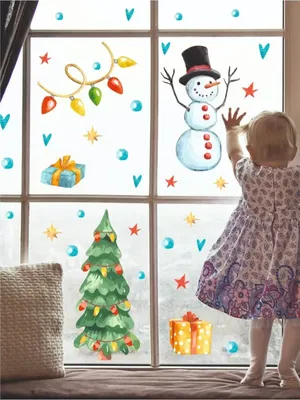 Lisadecor-shop Новогодние наклейки на окно Снеговик и елка